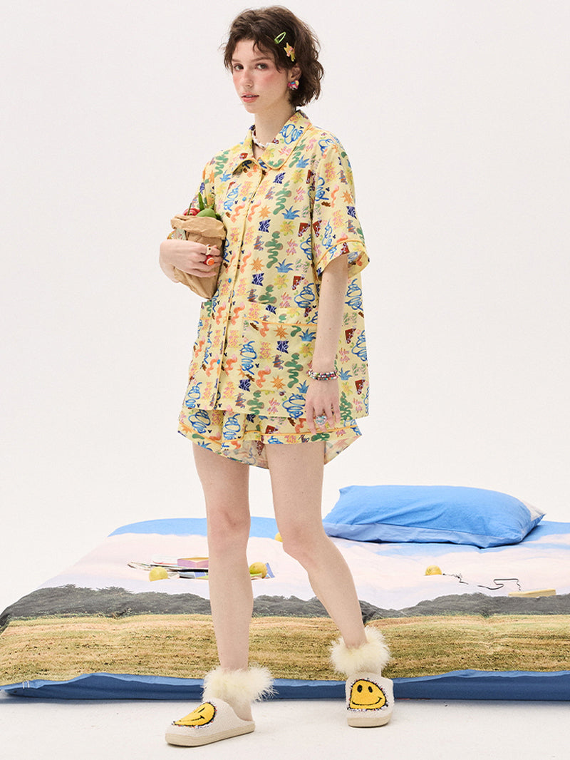 Yellow Doodle Jungle Pajama