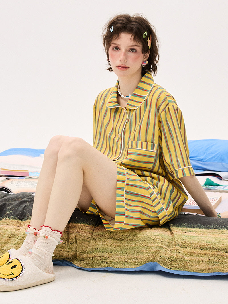 Yellow Multistripe Silk Pajama