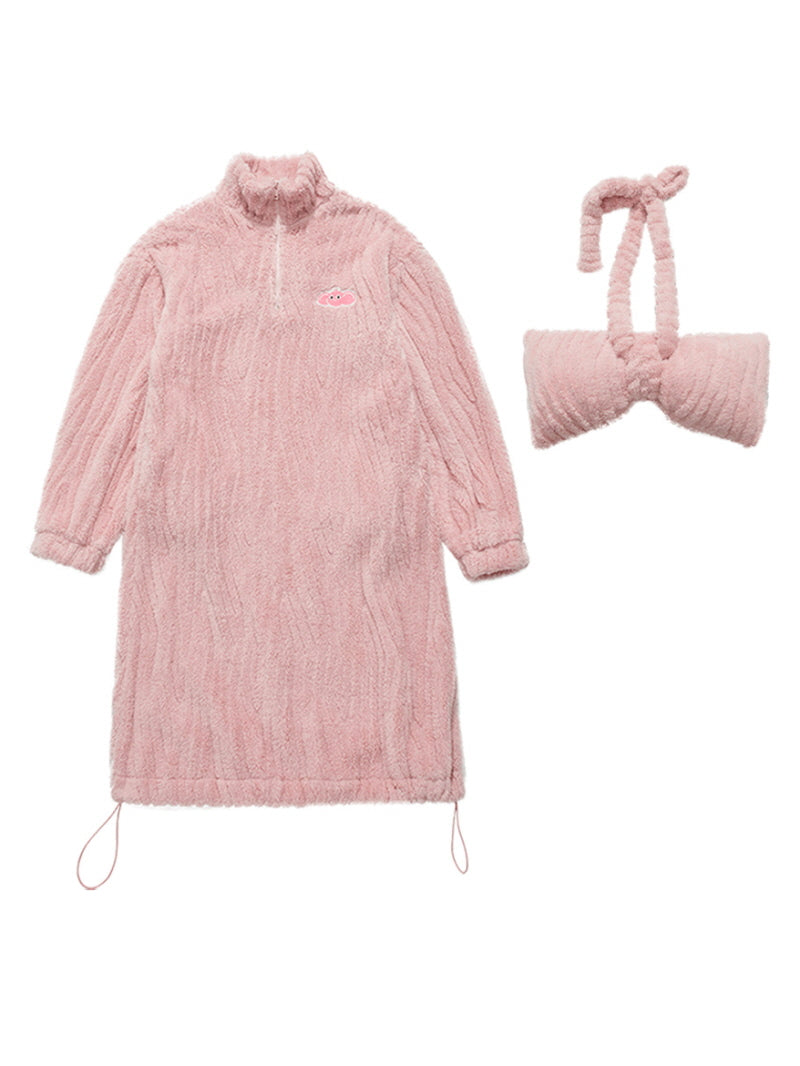 Pink Ribbon Fleece Zip-Up Nightgown