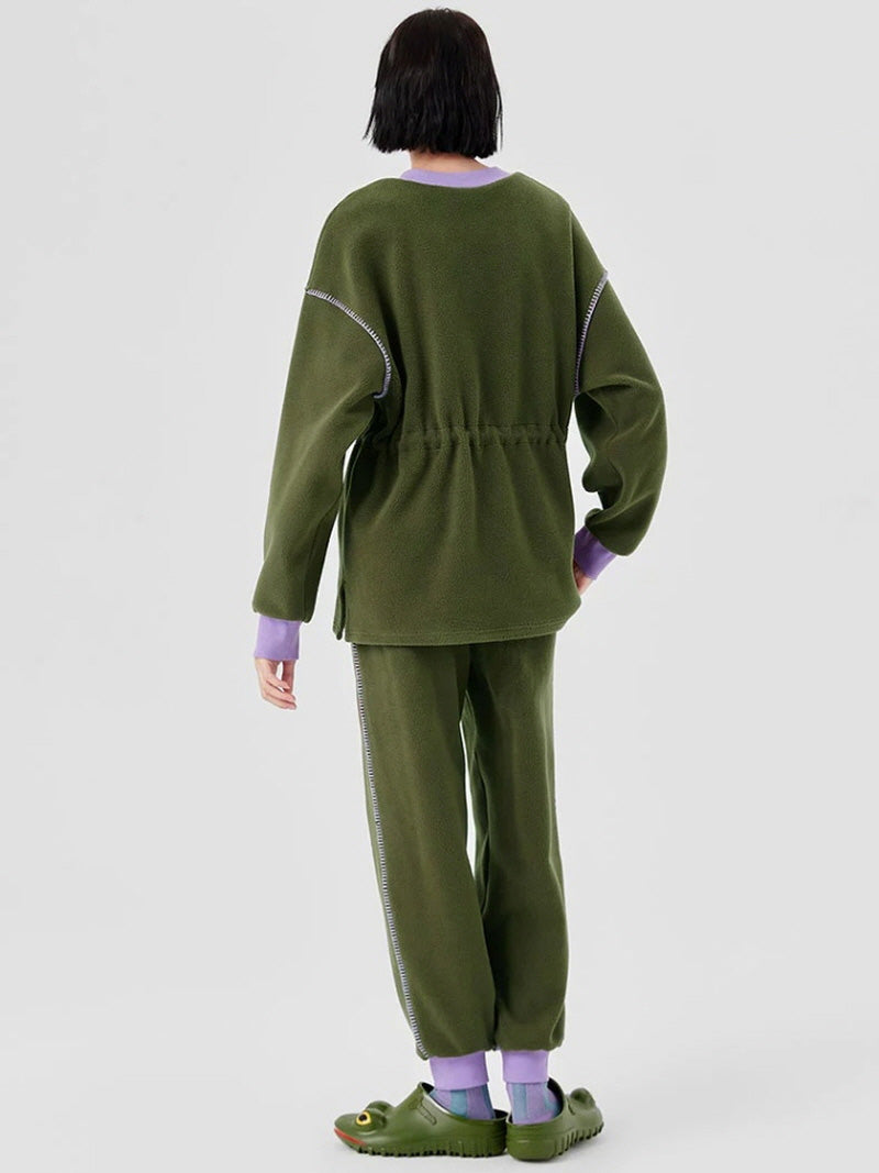 Olive Mixed-Fabric Jogger Pajama