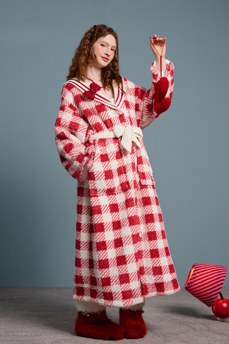 Cherry Check Teddy Robe