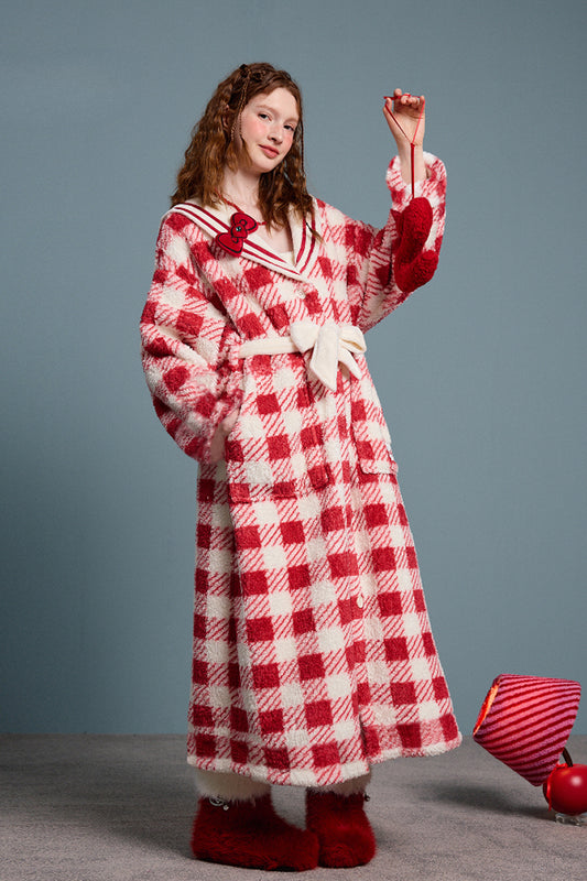 Cherry Check Teddy Robe
