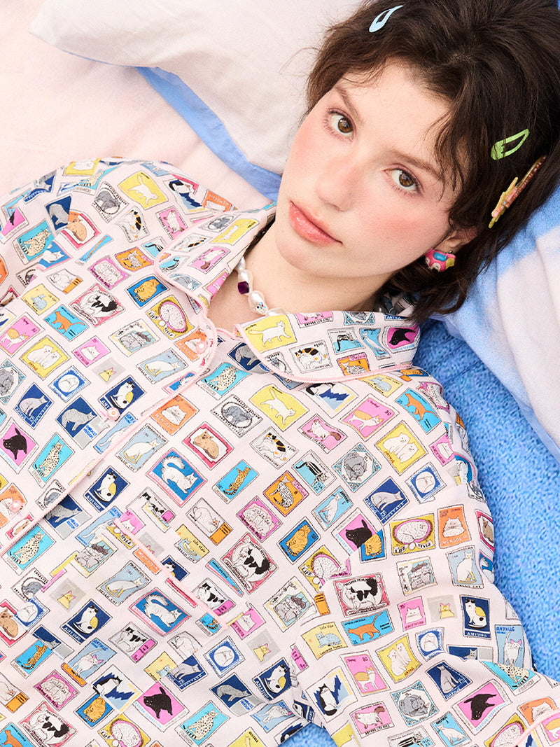Pink Cat Stamp Pajama