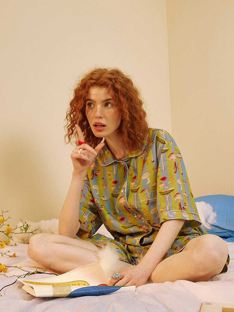 Olive Mushroom Satin Short Pajama