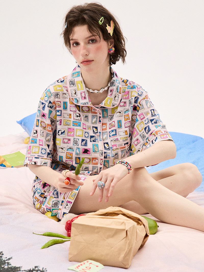 Pink Cat Stamp Pajama