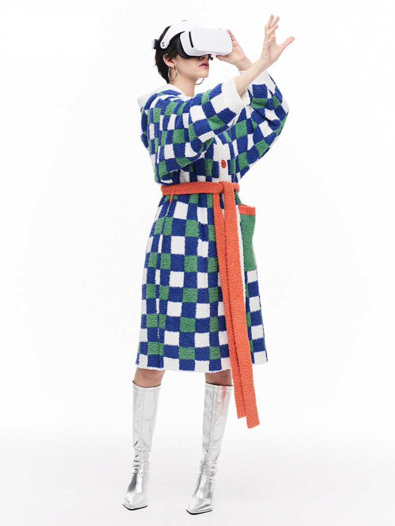 Vivid Checkerboard Hooded Robe