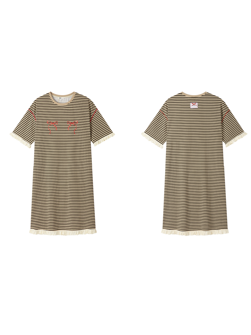 Choco Stripe Ribbon Nightgown