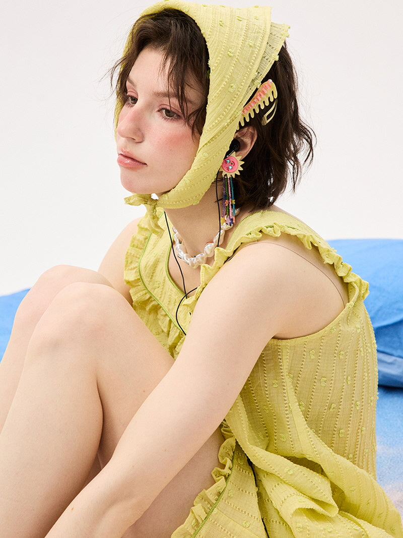 Lemon Glossy Jacquard Ruffle Pajama