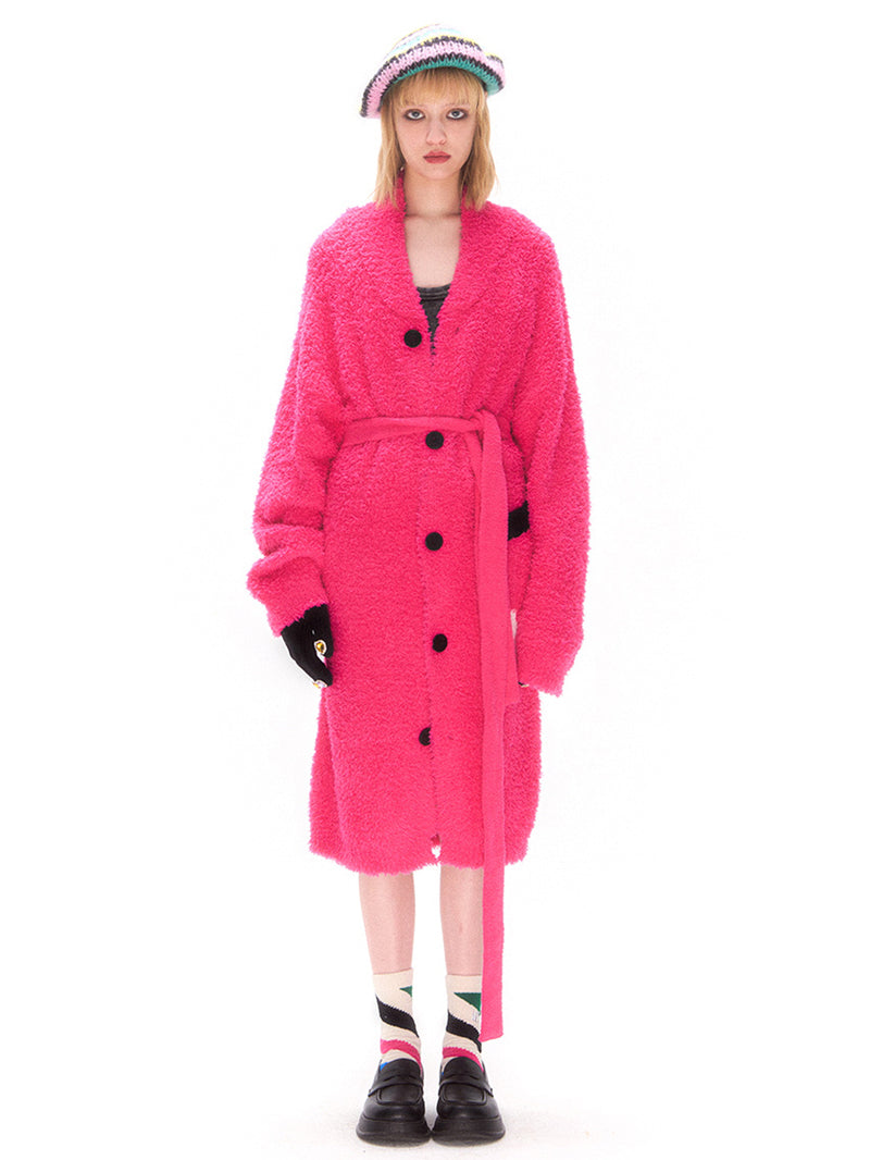 Hot Pink Cozy Button-Up Robe