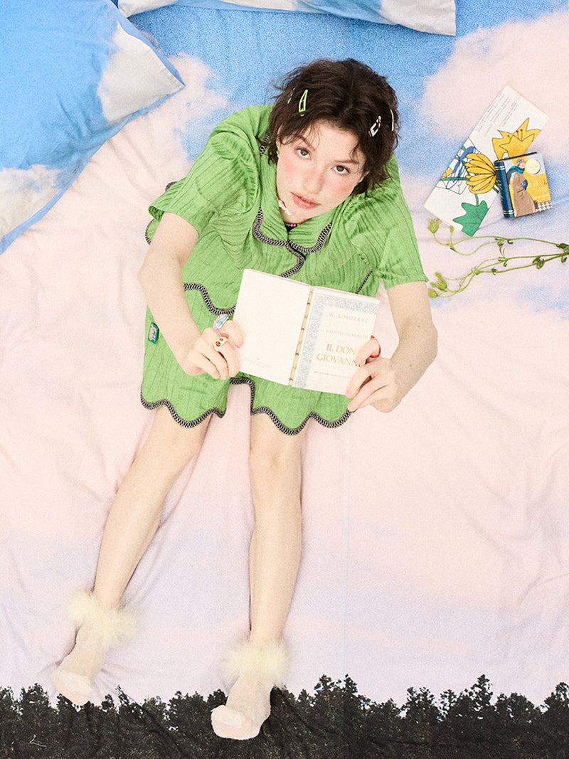 Green Wave Scallop Pajama