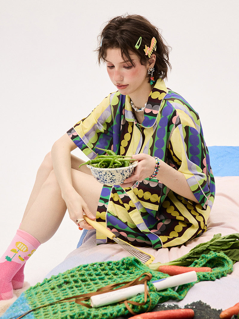 Yellow Retro Circle Stripe Pajama