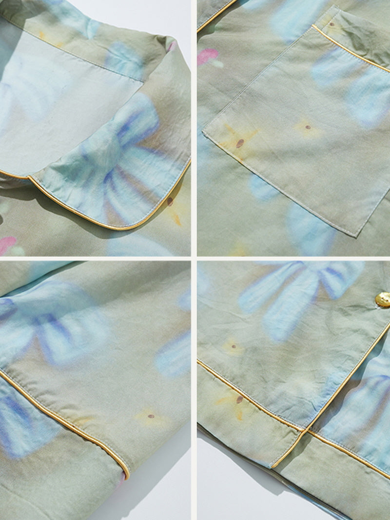 Dusty Olive Blue Ribbon Pajama