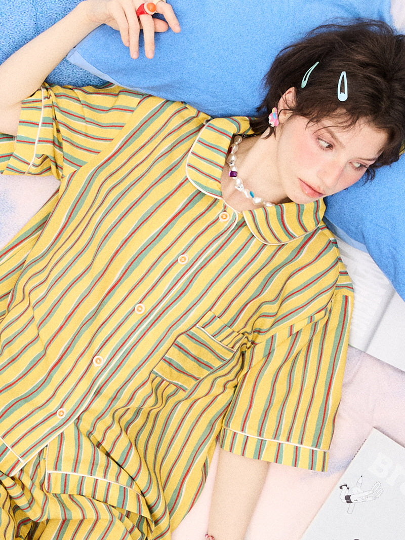 Yellow Multistripe Silk Pajama