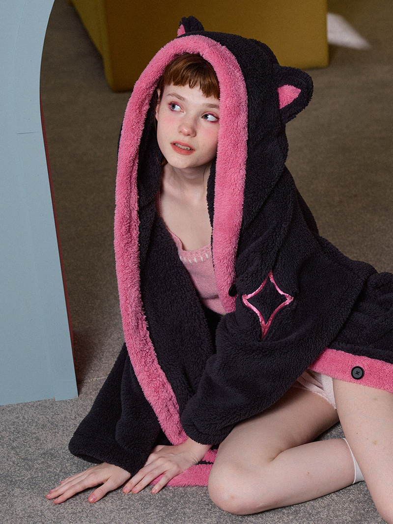 Midnight Cat Hoodie Robe