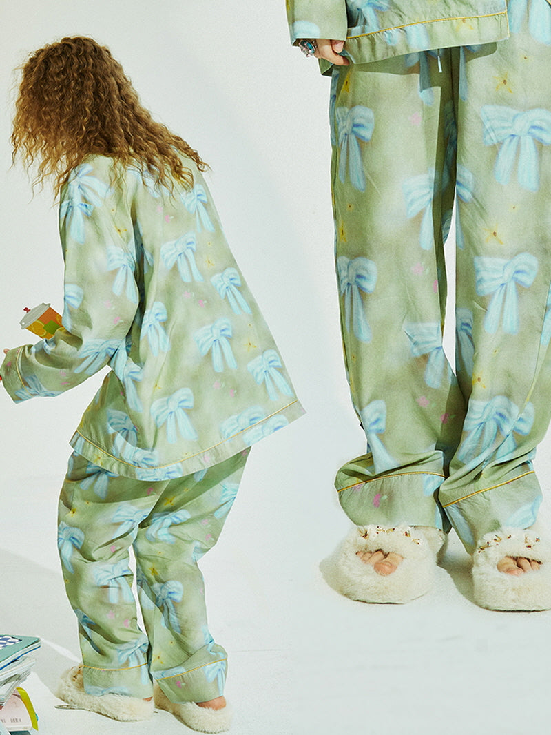Dusty Olive Blue Ribbon Pajama
