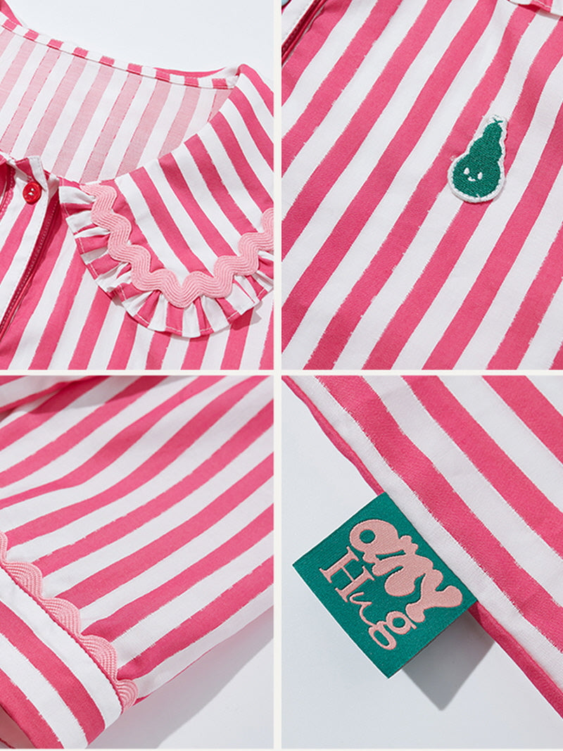 Pink Stripe Ruffle Collar Pajama