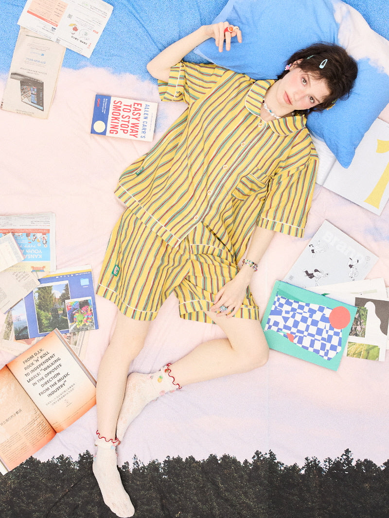Yellow Multistripe Silk Pajama
