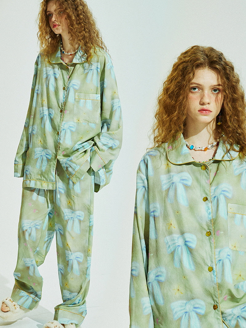 Dusty Olive Blue Ribbon Pajama