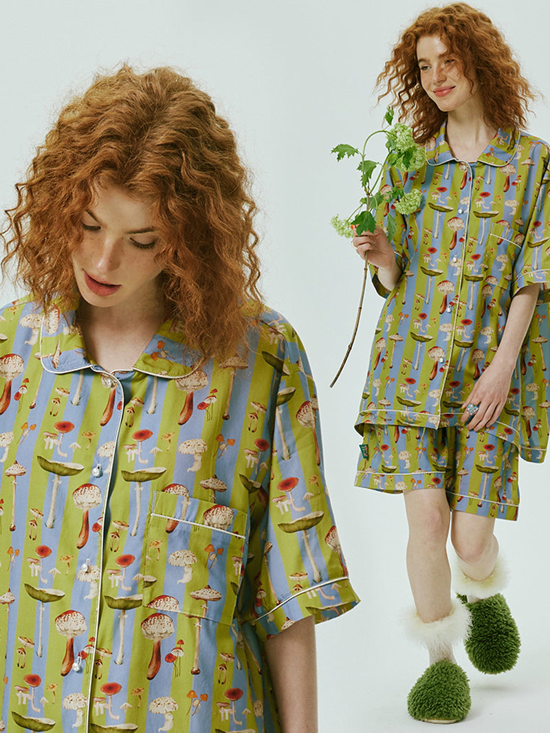 Olive Mushroom Satin Short Pajama