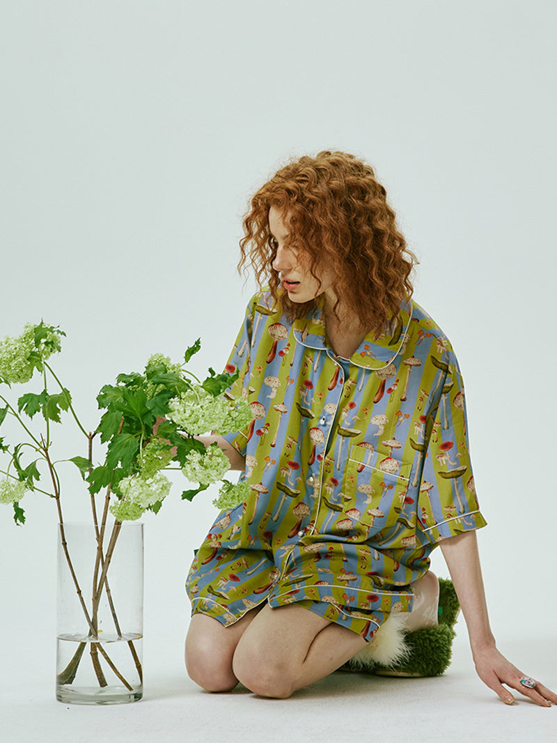 Olive Mushroom Satin Short Pajama