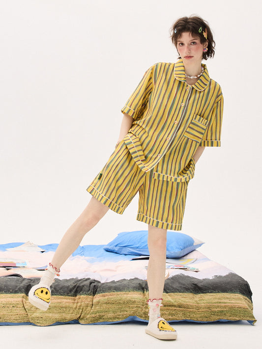 Yellow Multistripe Silk Pajama