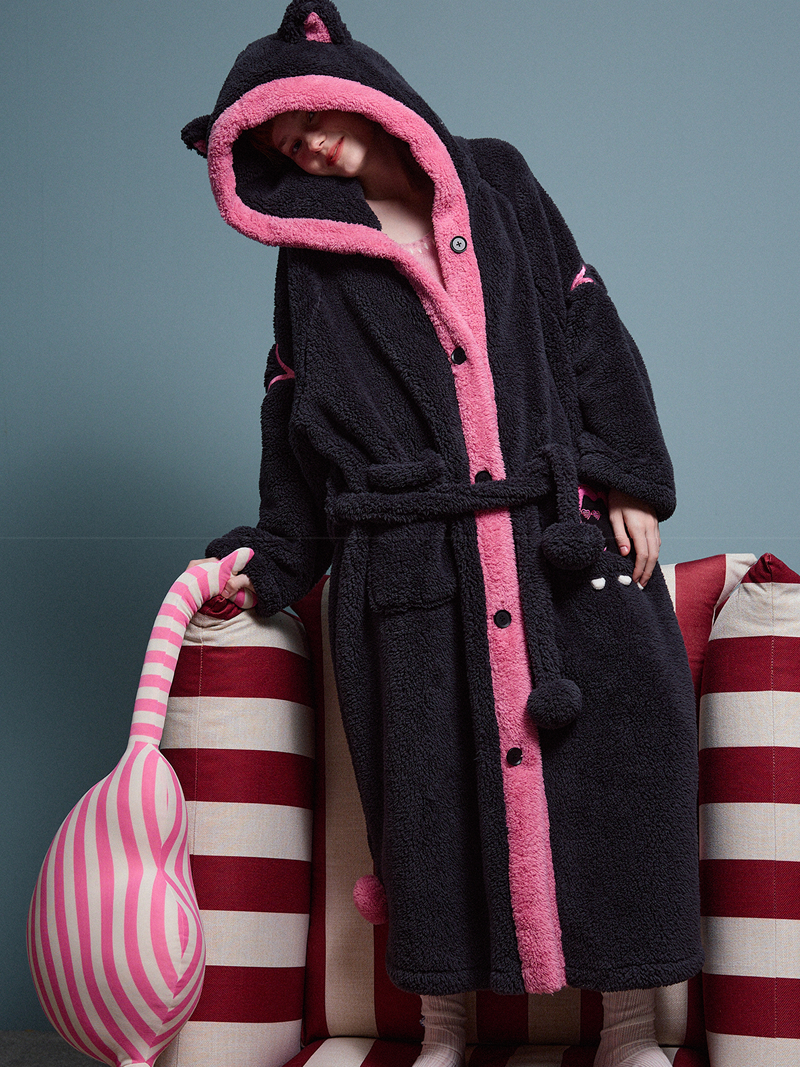 Midnight Cat Hoodie Robe
