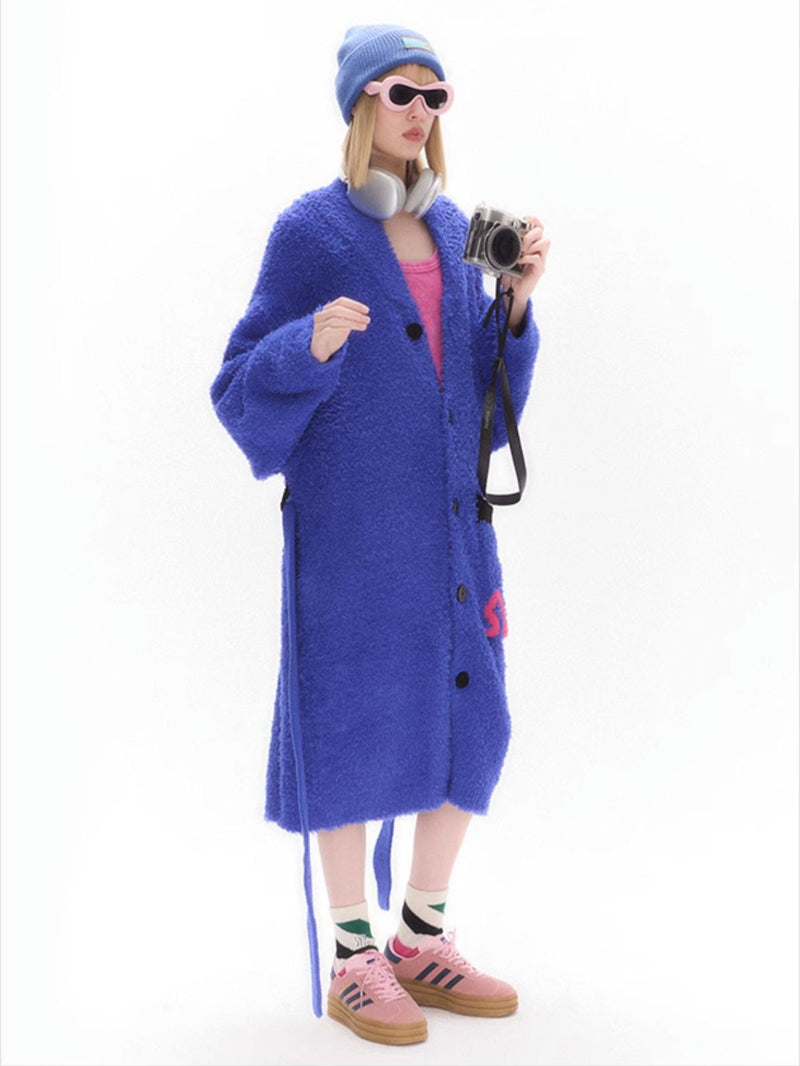 Electric Blue Cozy Button-Up Robe