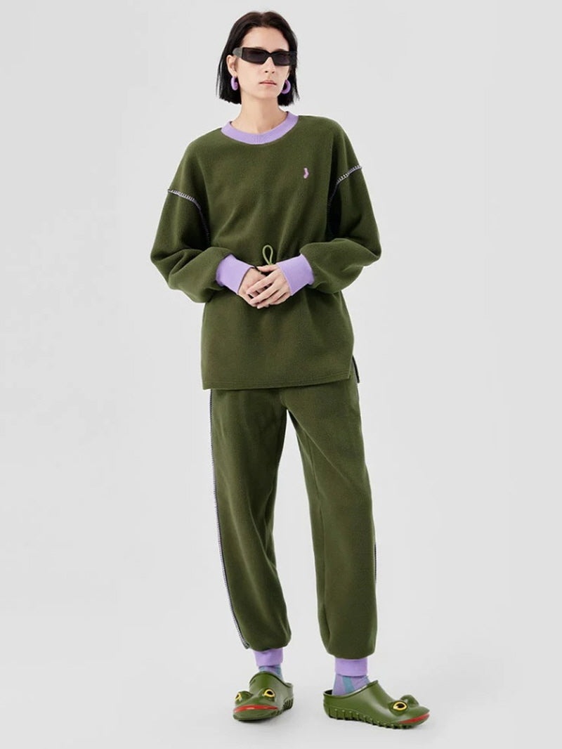 Olive Mixed-Fabric Jogger Pajama