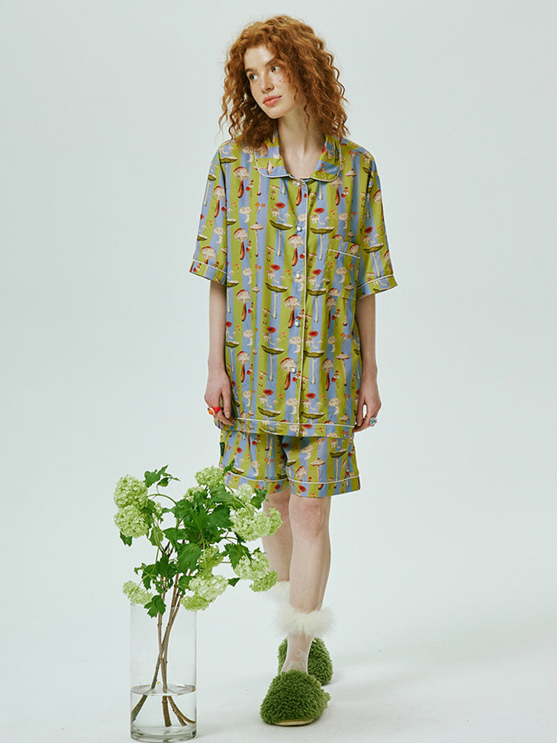 Olive Mushroom Satin Short Pajama