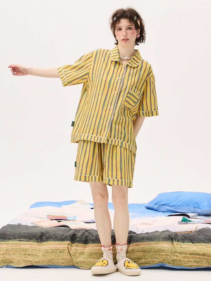 Yellow Multistripe Silk Pajama