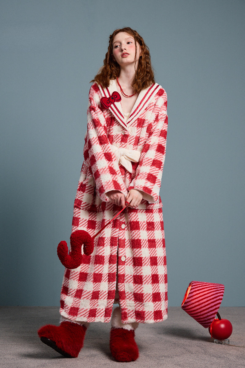 Cherry Check Teddy Robe