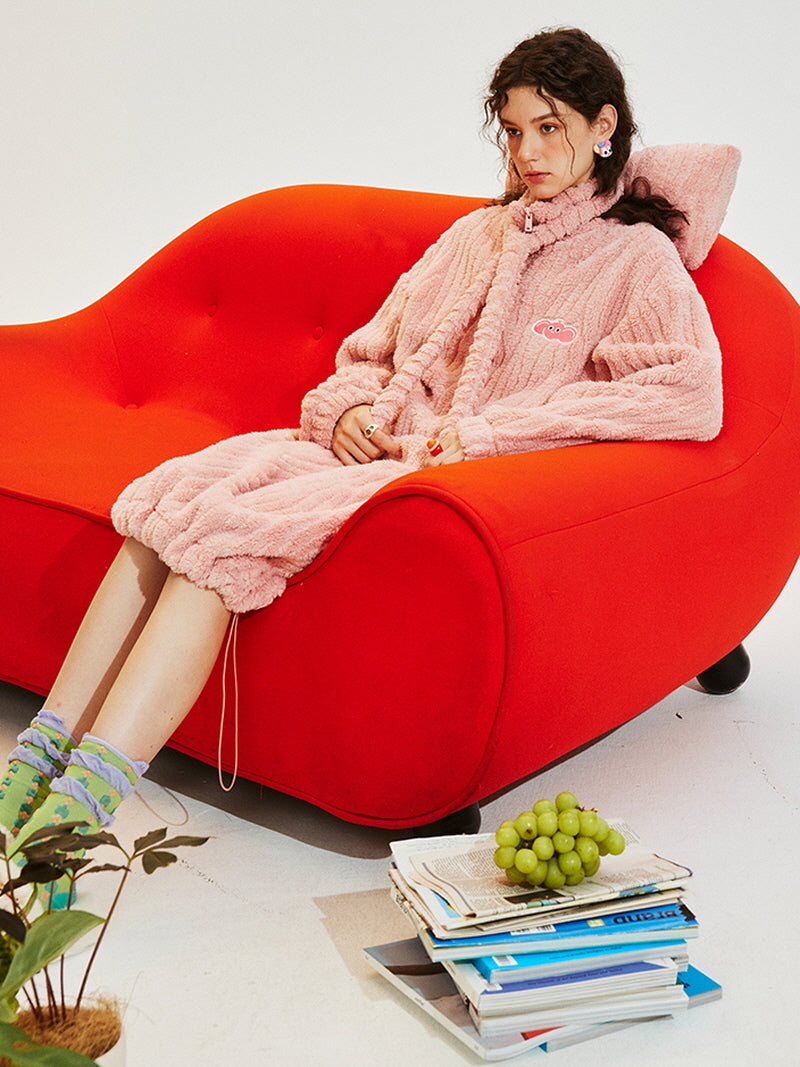 Pink Ribbon Fleece Zip-Up Nightgown