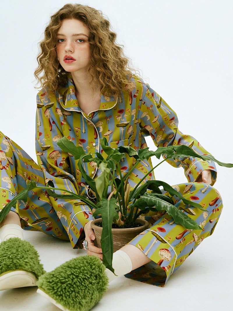 Olive Mushroom Satin Pajama