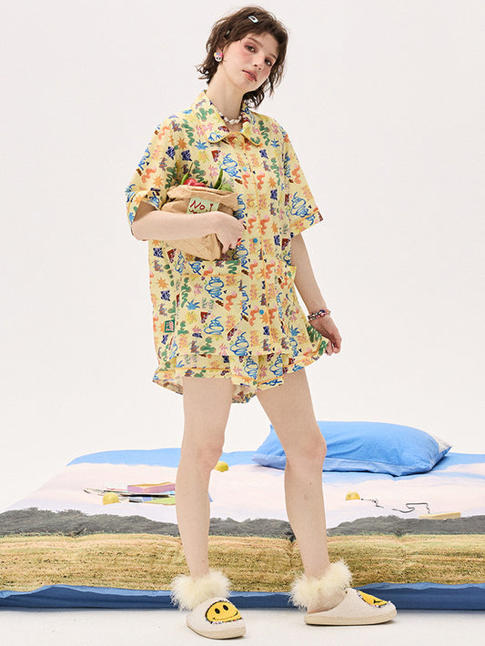 Yellow Doodle Jungle Pajama