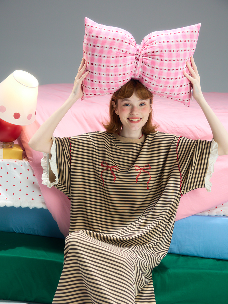 Choco Stripe Ribbon Nightgown