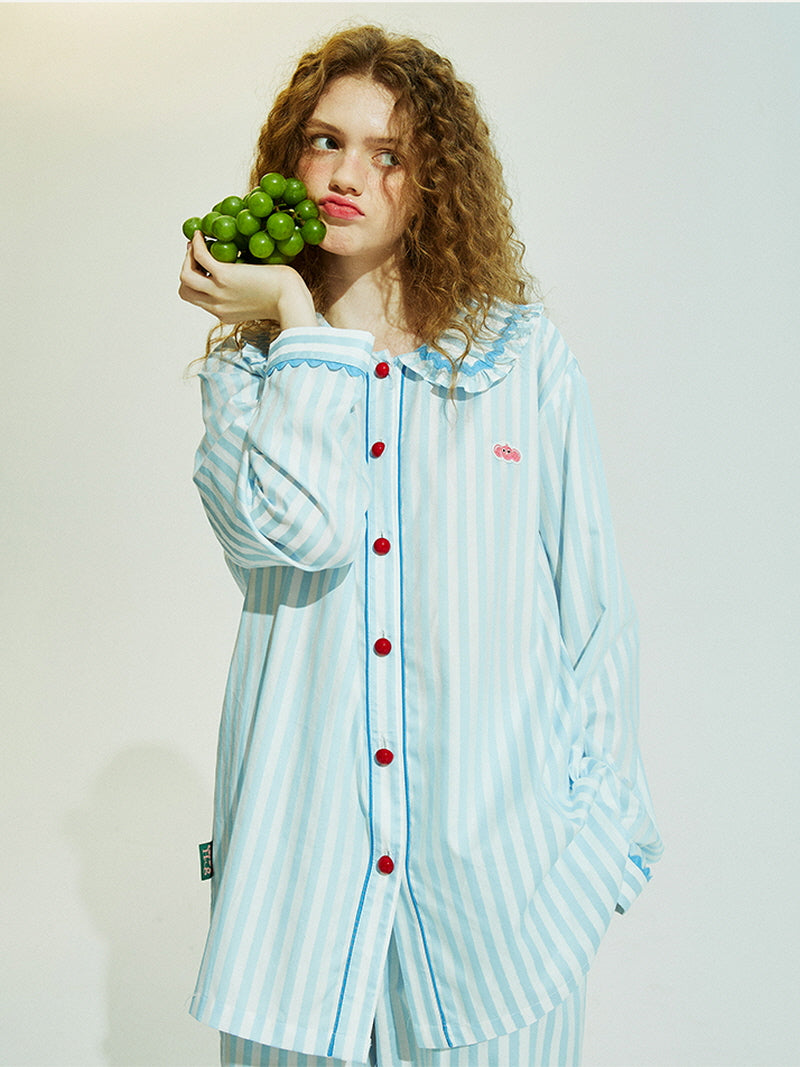 Light Blue Striped Pajama Set
