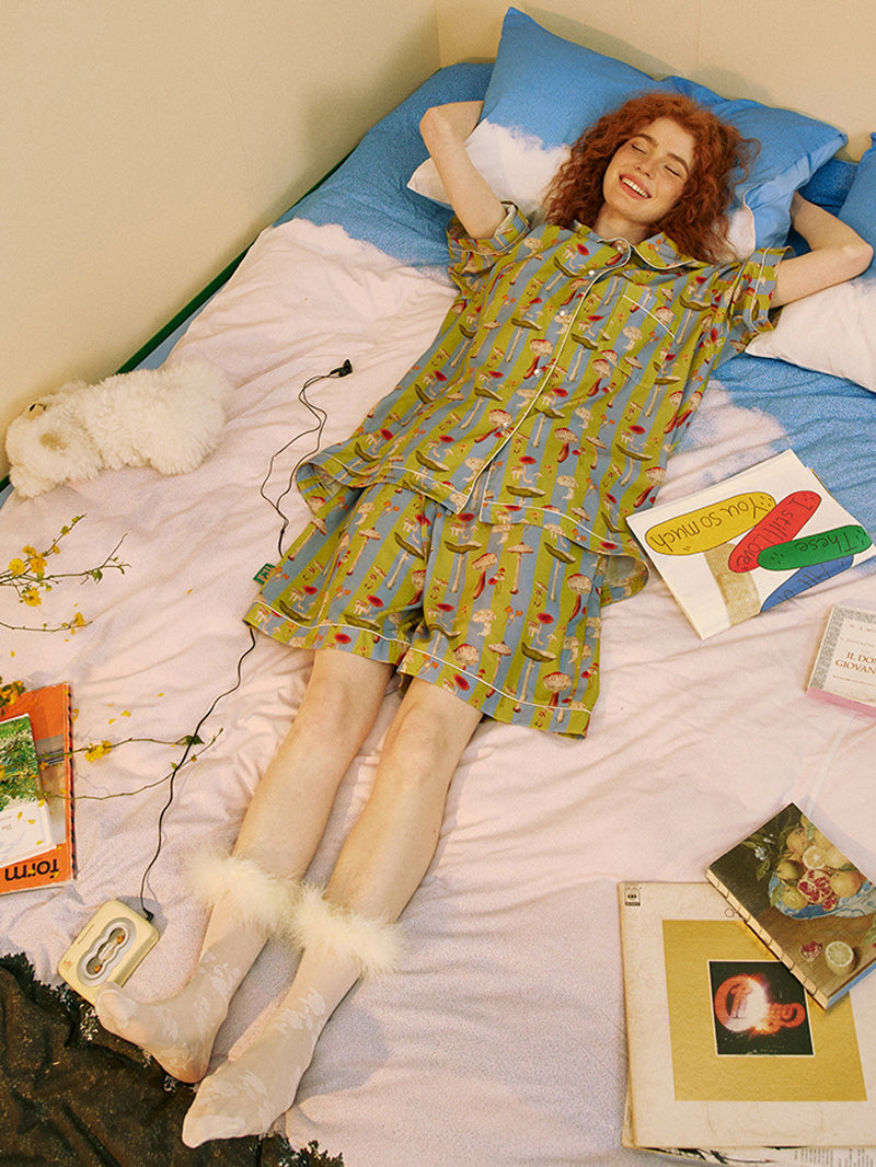 Olive Mushroom Satin Short Pajama