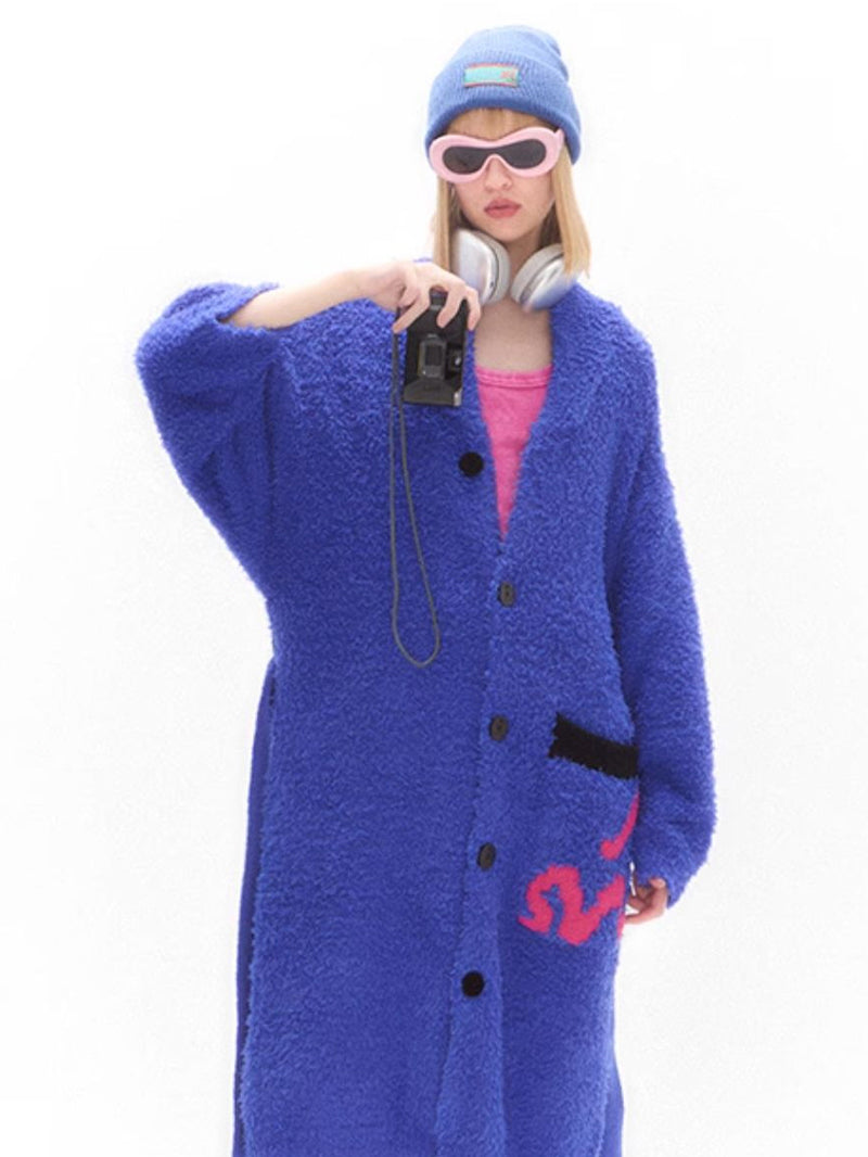 Electric Blue Cozy Button-Up Robe