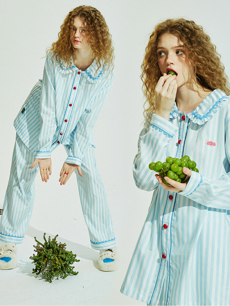 Light Blue Striped Pajama Set