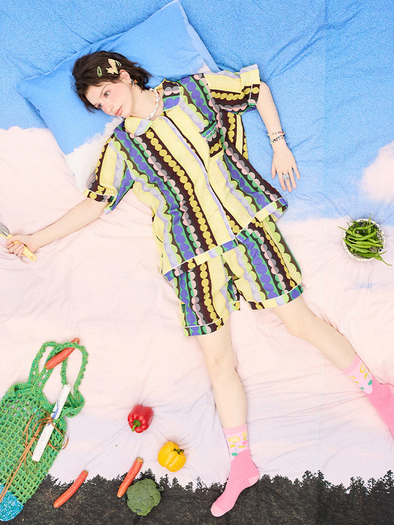 Yellow Retro Circle Stripe Pajama
