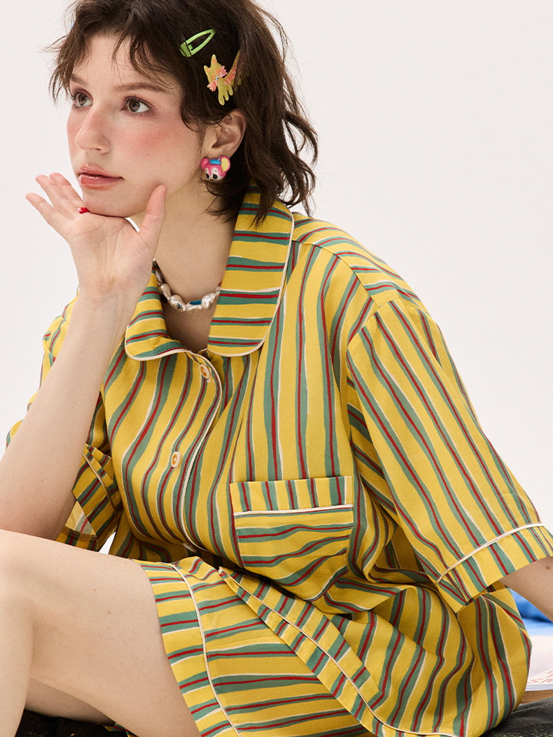 Yellow Multistripe Silk Pajama