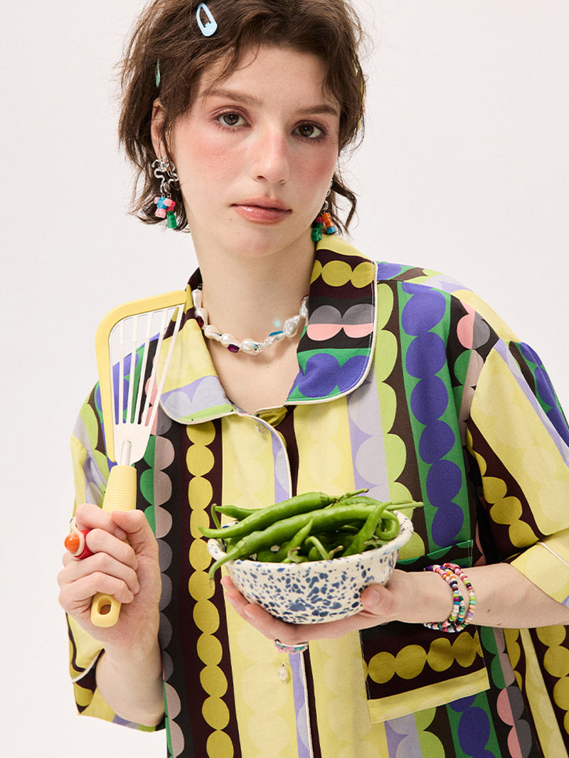 Yellow Retro Circle Stripe Pajama