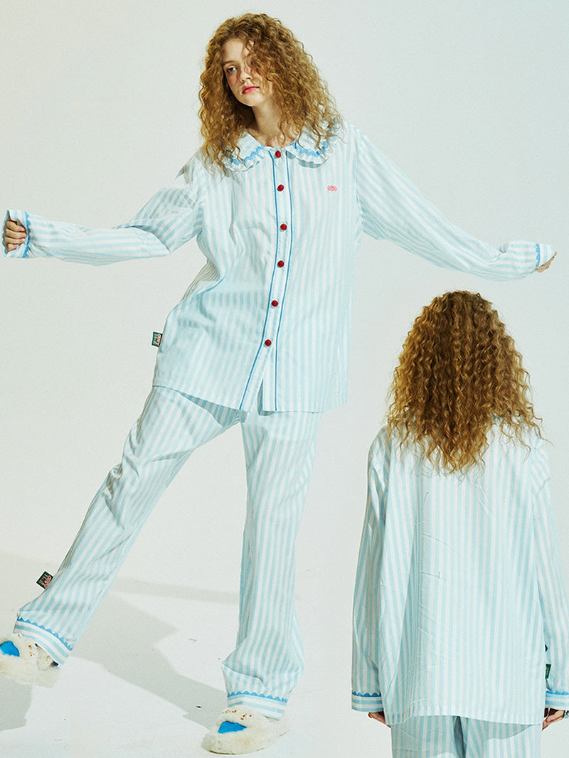 Light Blue Striped Pajama Set