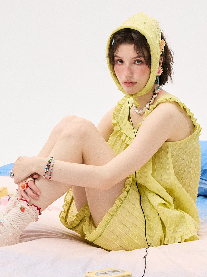Lemon Glossy Jacquard Ruffle Pajama