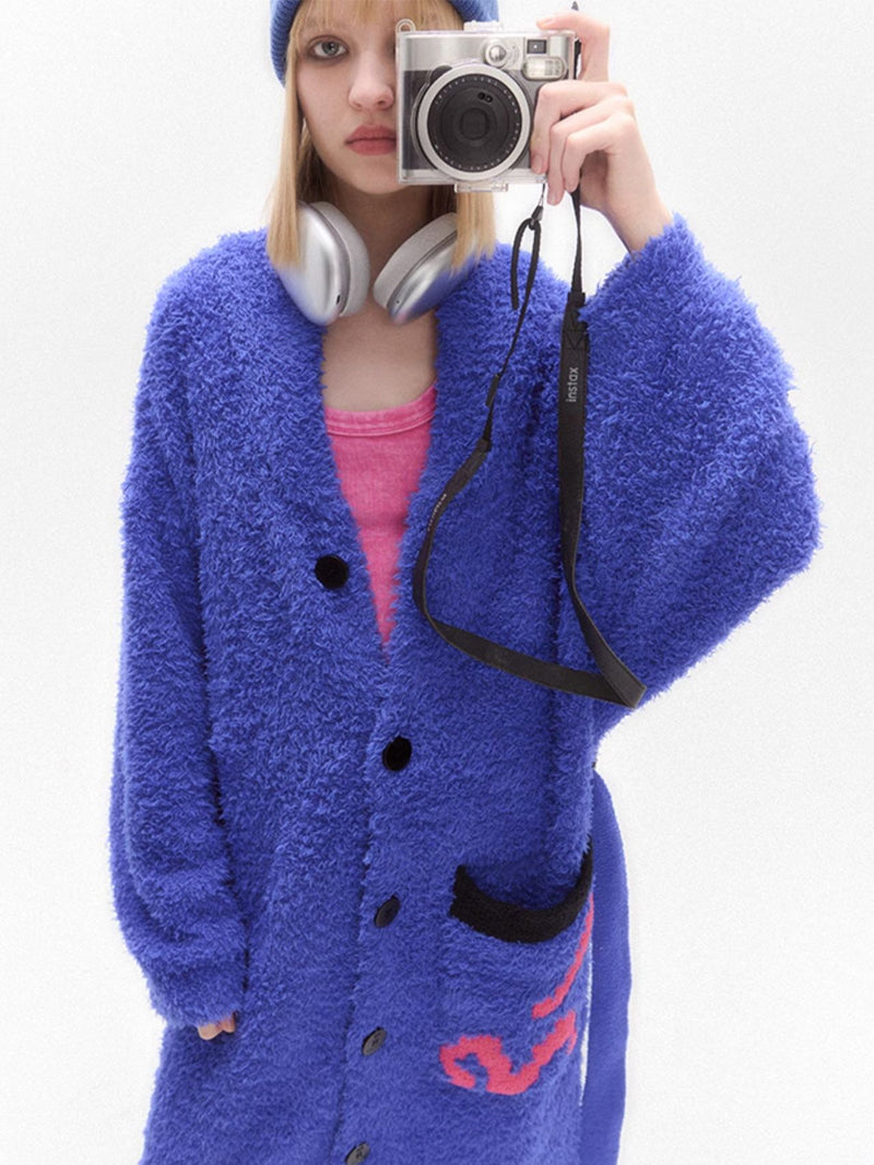 Electric Blue Cozy Button-Up Robe