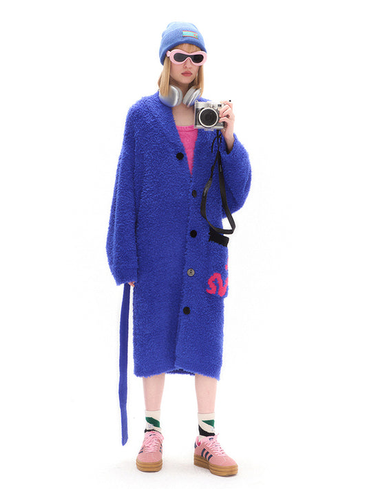 Electric Blue Cozy Button-Up Robe