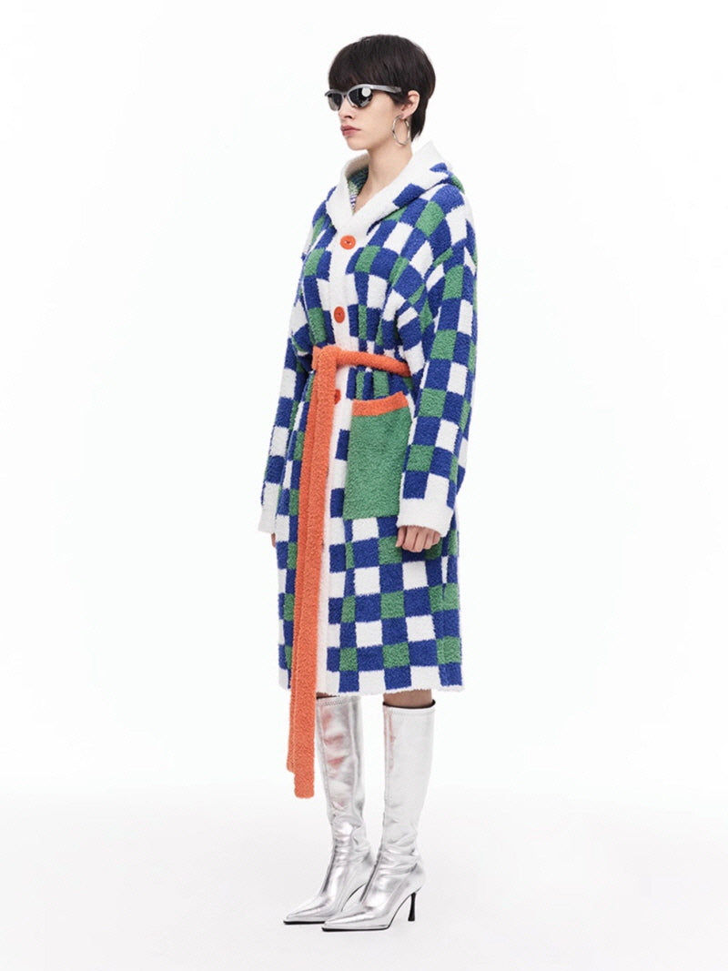 Vivid Checkerboard Hooded Robe