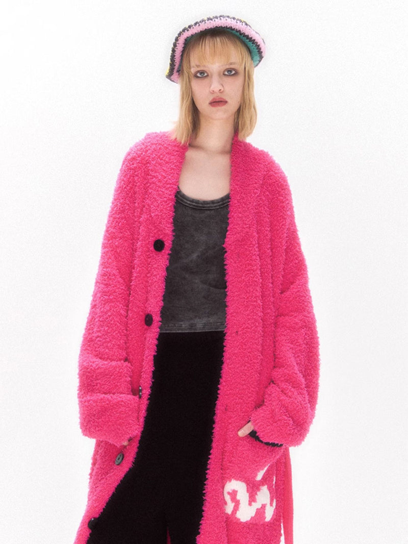 Hot Pink Cozy Button-Up Robe