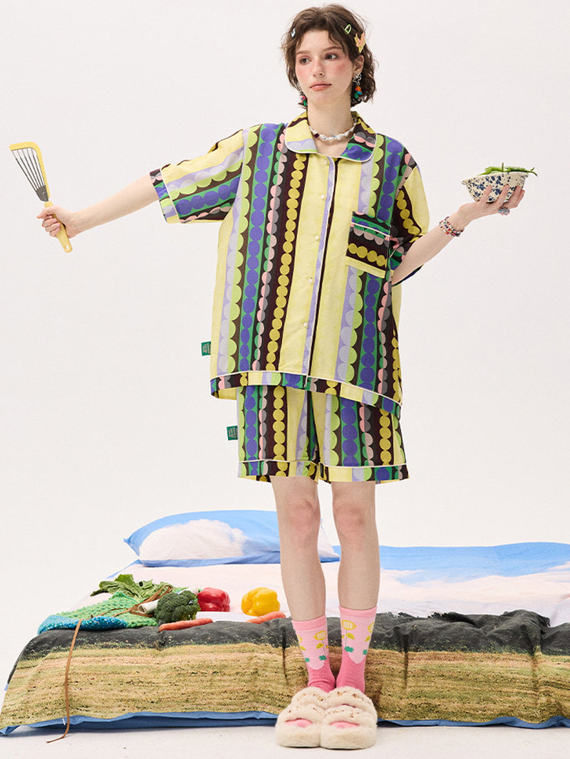 Yellow Retro Circle Stripe Pajama