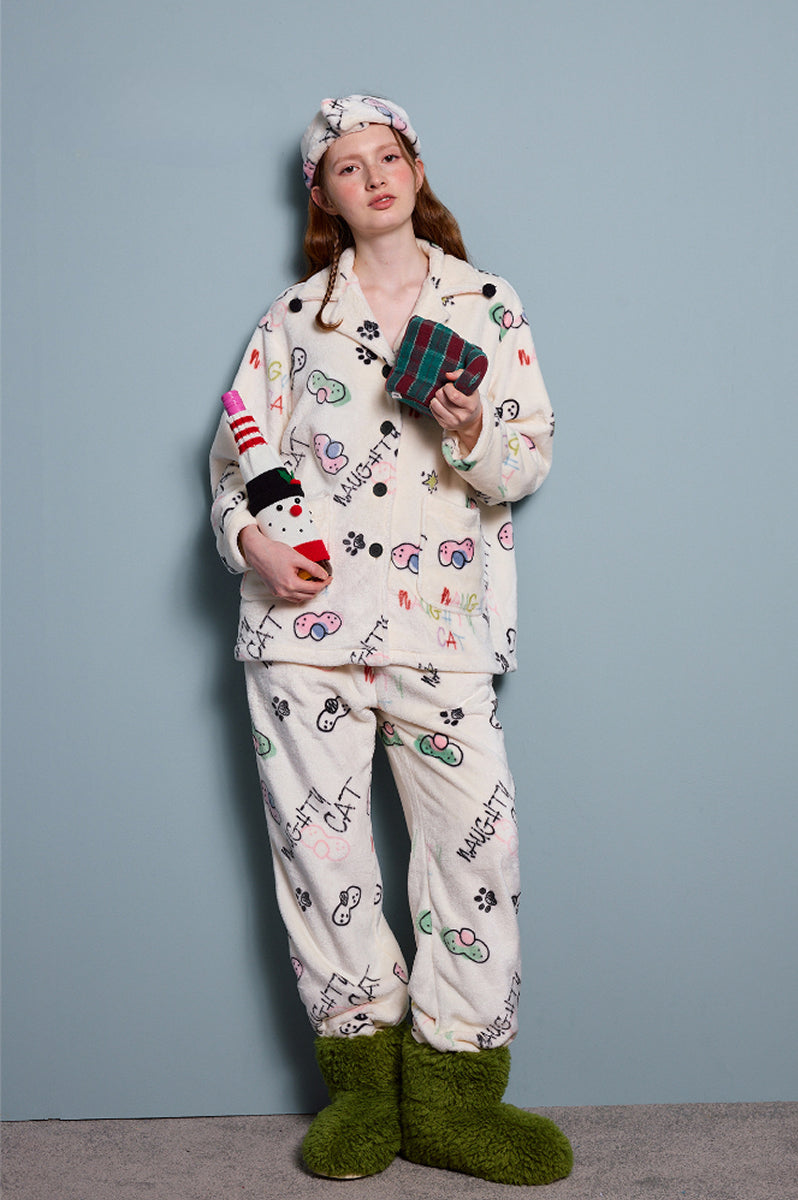 Doodle Cat Fuzzy Pajama